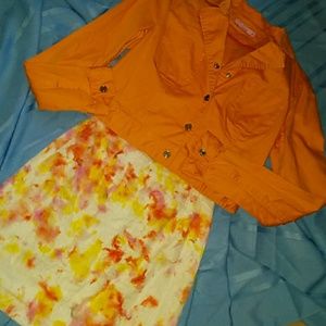 Vintage Skirt and Orange Jacket Outfit